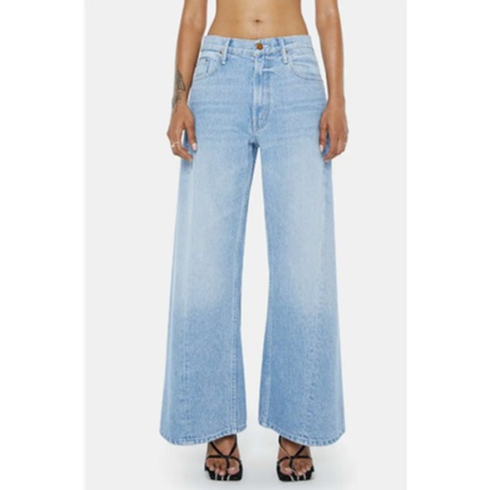 Mother Snacks Lil Lemon Twist Jeans Womens 28P Munchies High Rise Wide Leg
